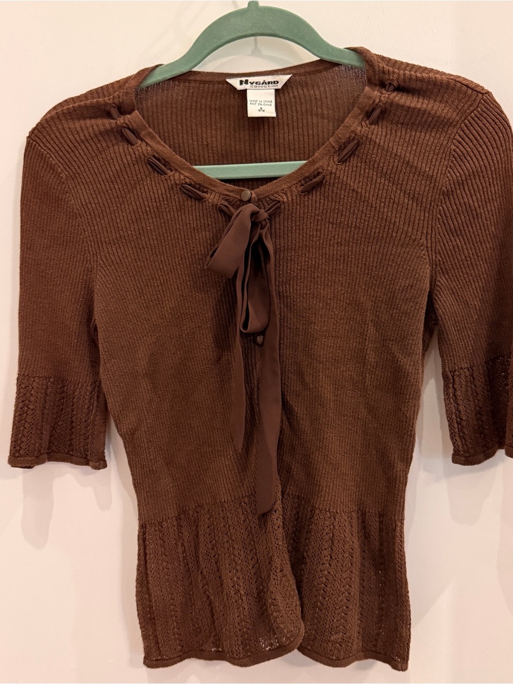 NYGARD Collection Pointelle Knit Tie-Front Cardigan Small Coquette Balletcore